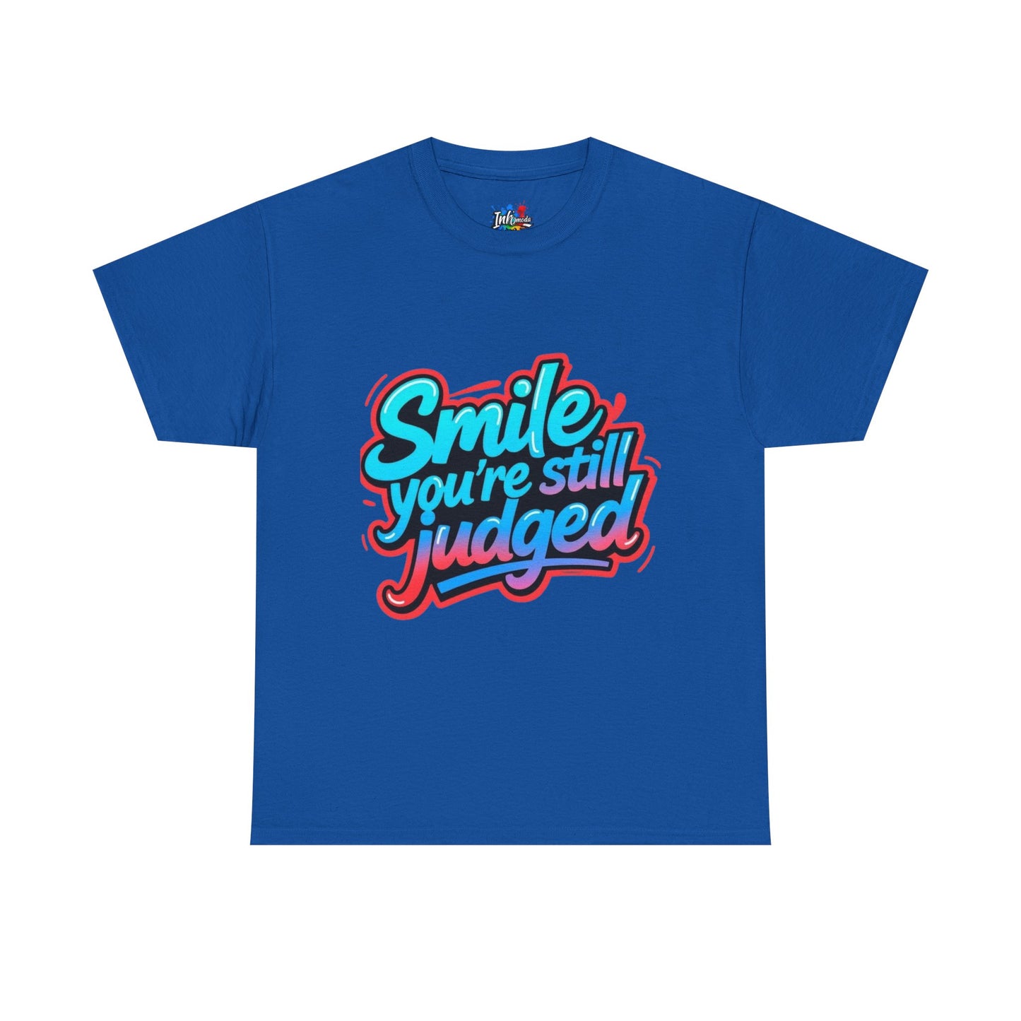 Colorful Graphic Tee: Smile You're Still Judged, Unisex Heavy Cotton Shirt, Casual Fashion, Gift for Friends, Statement Tee, Everyday Wear