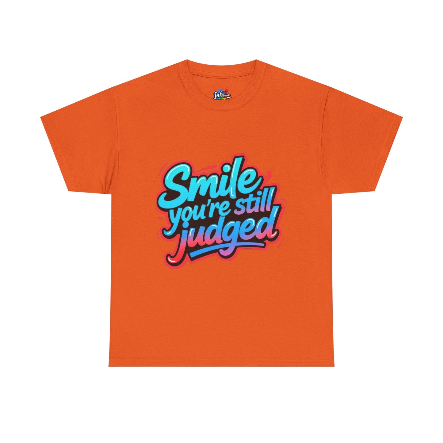 Colorful Graphic Tee: Smile You're Still Judged, Unisex Heavy Cotton Shirt, Casual Fashion, Gift for Friends, Statement Tee, Everyday Wear