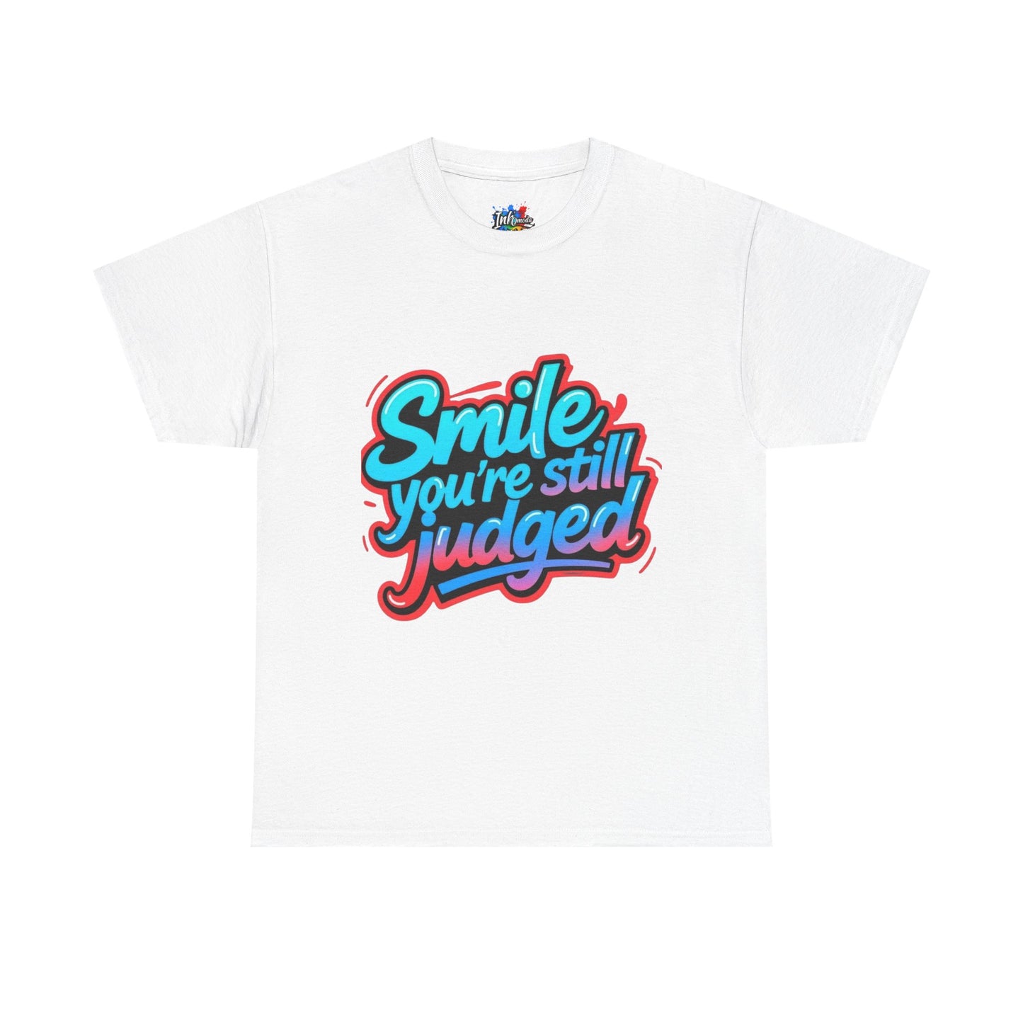 Colorful Graphic Tee: Smile You're Still Judged, Unisex Heavy Cotton Shirt, Casual Fashion, Gift for Friends, Statement Tee, Everyday Wear